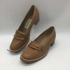 Vintage Daniel Green Women’s Tan Leather 2” Block Heel Slip On Shoes Sz. 7M