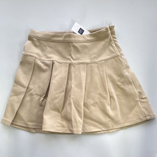 GapKids Girls Beige Solid Pleated Uniform Skirt L 10 Polyester Zip School