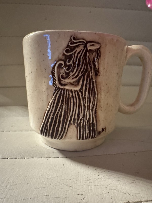 Speckled Beige/Brown Ceramic Coffee Mug, Rustic Horse Animal Print 12 fl oz