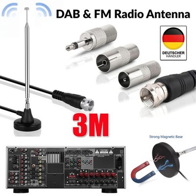   DAB Radio Antenne für HiFi Anlage FM Radio UKW Antenne Magnetfuss 3x Adapter  