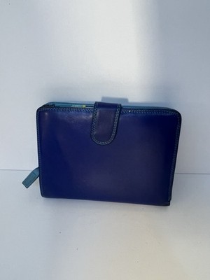 MYWALIT Bifold  Color Block Leather Wallet Bifold Blue