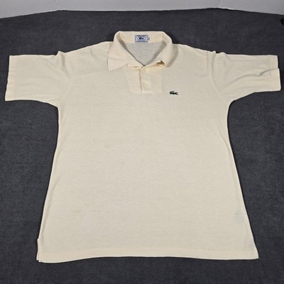 Vintage Izod Lacoste Polo Shirt Mens XL White Polycotton Croc Logo Short Sleeve