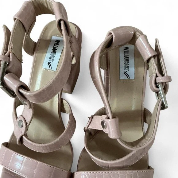 Pink Croc Embossed Heeled Sandals Ankle Strap Buckle Closure Size 10 - Image 4 of 4