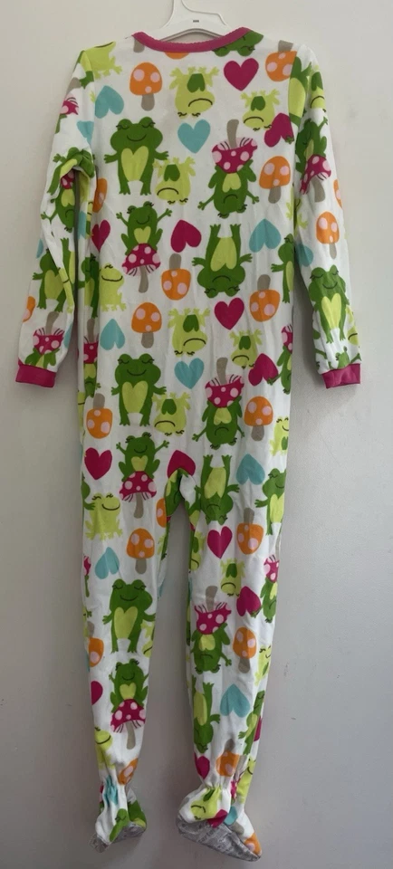Carter's Kid Girls 1-Piece Cute Frogs Fleece Footie Long Sleeve PJs White Pink 6 - Image 3 of 4