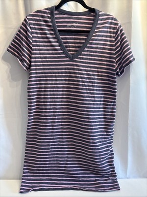 Universal Thread Ladies L Pink & Blue V-Neck Night Shirt / T-shirt Dress Cotton