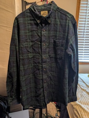 L.L.Bean Shirt Mens M Regular Slightly Fitted Green Long Sleeve Flannel Plaid 