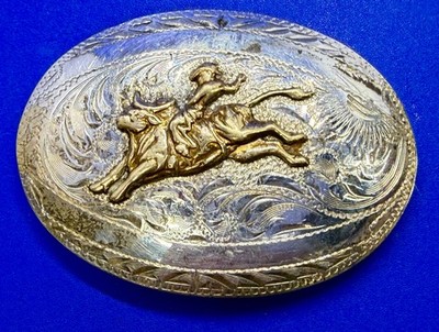 Bull Rider Pro Rodeo Sterling Front, Nickel Silver B-K Silversmiths Belt Buckle 