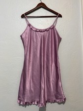 Vtg Jaclyn Smith Pink Gingham Satin Nightgown XL Coquette Ruffle Chemise Slip