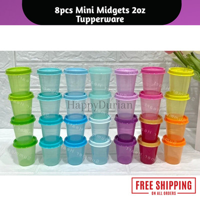 8x Tupperware Mini Midgets 2oz Containers Set With Seals | Multicolor New