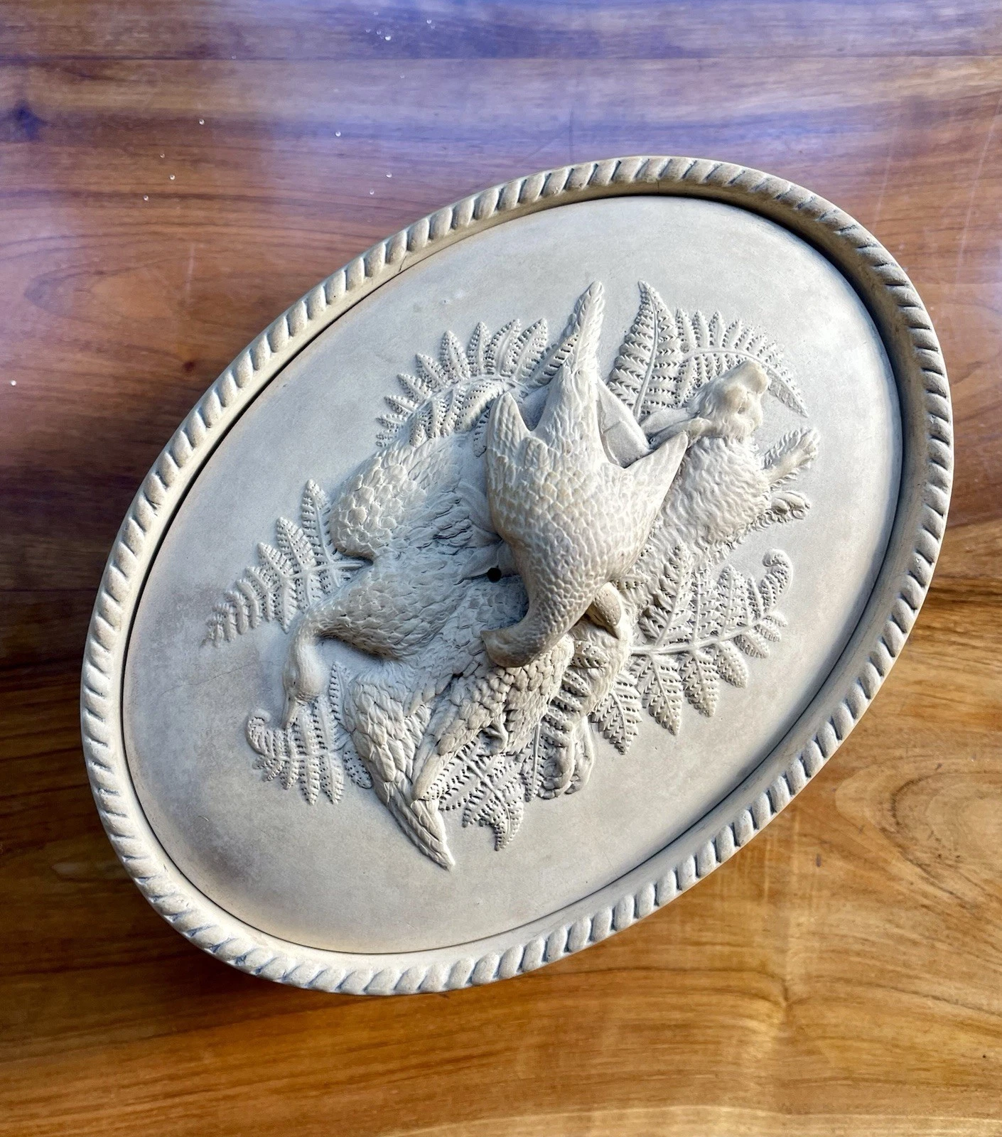 Antique Victorian Wedgwood Caneware Game Bird and Fern Pastry Pie Dish Tureen AF