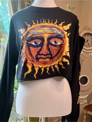 Sublime Sun Graphic Cropped Long Sleeve Band Tee-Black Medium