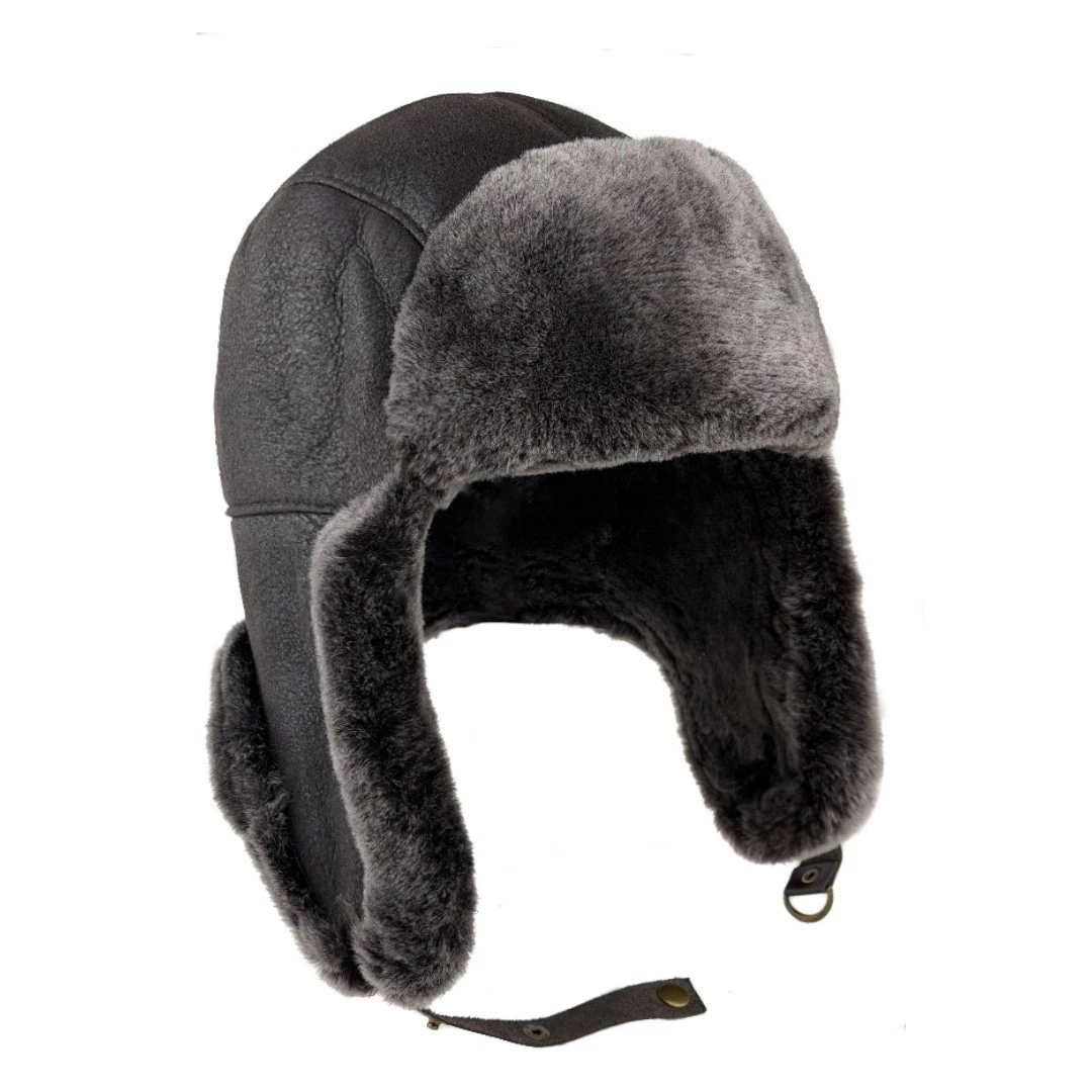 Handmade Real Shearling Leather Trapper Hat — Warm Winter Aviator Hat Ushanka