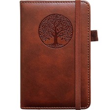 BIYUNRO Small Pocket Notebook, Leather Journal Mini Brown A6, Brown