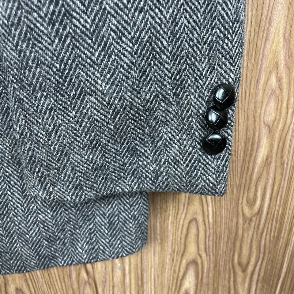 Abrigo Deportivo Croft and Barrow Para Hombre 44L Gris Texturizado Tweed Cuero Negro Botones Foto 3 de 4