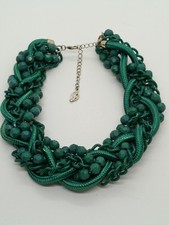 Large Green Plaited Rope Bead Chain Necklace Chunky Statement Piece