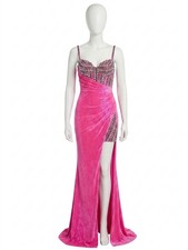 Jovani Beaded Corset With High Slit Gown Pink