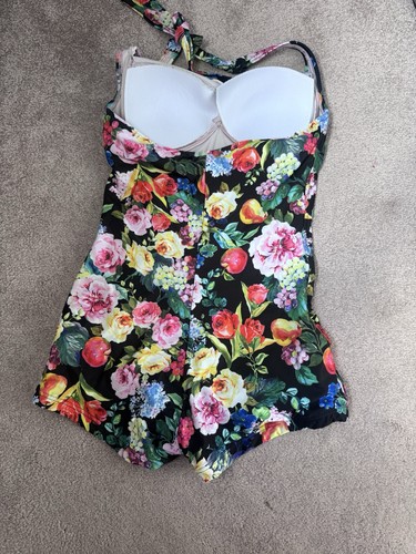Seafolly Australia black multi-colour Halterneck One Piece Boyleg Swimsuit 6 8 - Picture 6 of 10