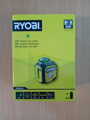 Ryobi 360° Laser, grüner Laser mit 25m Reichweite & 2 Laserlinien, Batterie- NEU