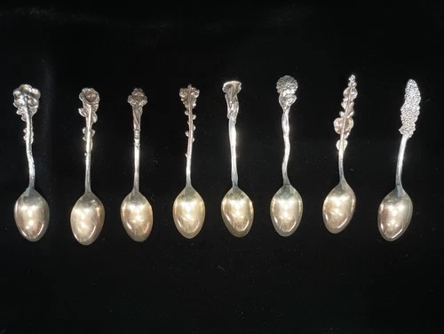 Reed & Barton Sterling Silver Harlequin Floral Demitasse Spoons - Set of 8