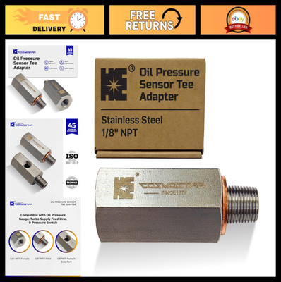 Stainless Steel 1/8'' NPT Tee Oil Pressure Sensor Adapter - Heavy-Duty 304 SS Fit