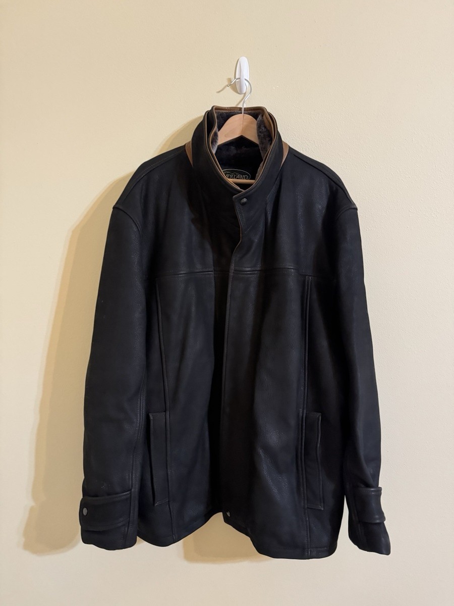 Overland Jack Frost Leather Coat Shearling Lining Black 52 | eBay