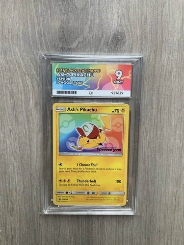 Pokémon TCG Ash’s Pikachu SM108 2017 Black Star Promo Holo Ace Graded 9 Mint