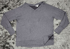 Athleta Sweater Womens Large Gray Modal V Neck Thumb Hole Pullover Sweatshirt