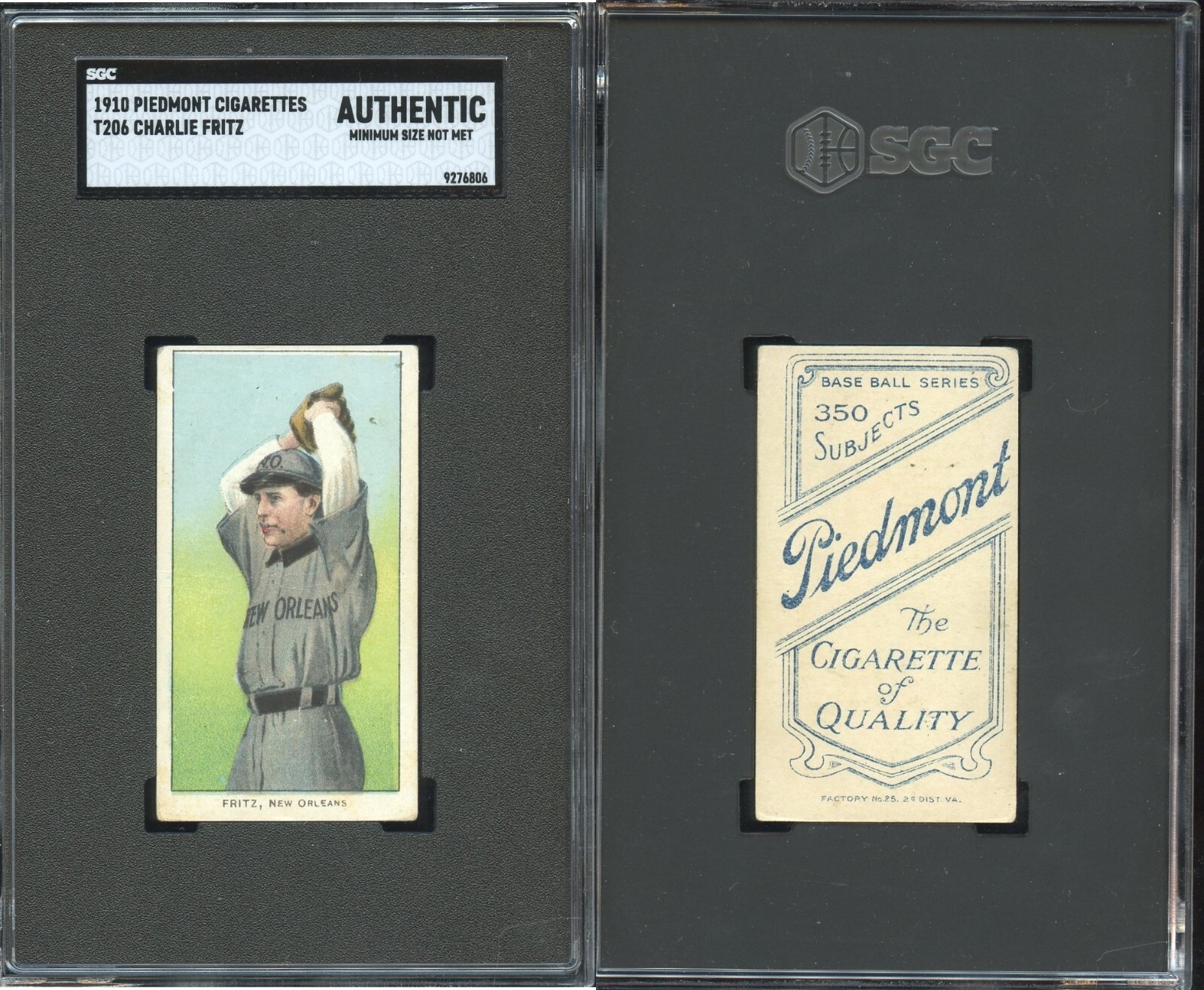 T206 Charlie Fritz Southern League ~~ SGC Authentic ~~ Piedmont 350 back