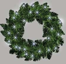 Image of Christmas Wreath Green Pre Lit Artificial Bushy Wall Door XMAS Home Decor 55CM