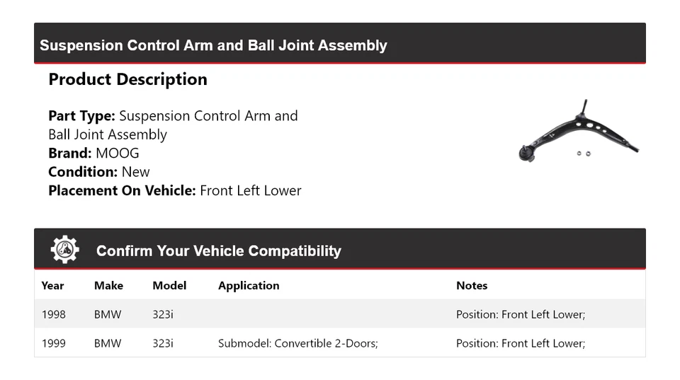 Conjunto de rótula de brazo de control delantero izquierdo inferior MOOG para BMW 323i 1998-1999 Foto 2 de 4