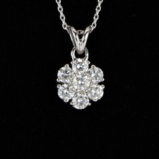 1.80Ct Round Diamond Cluster Pendant Necklace 14K White Gold Finish 18" in Chain