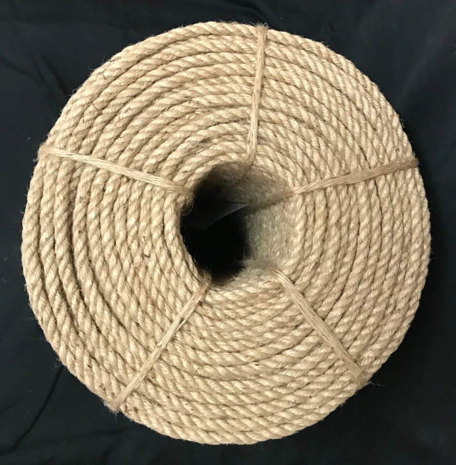 Bobina de cuerda de yute gruesa de 1/4" x 2500' cuerda de cuerda cuerda de fibra de 3 hilos pesada NUEVO Foto 3 de 4