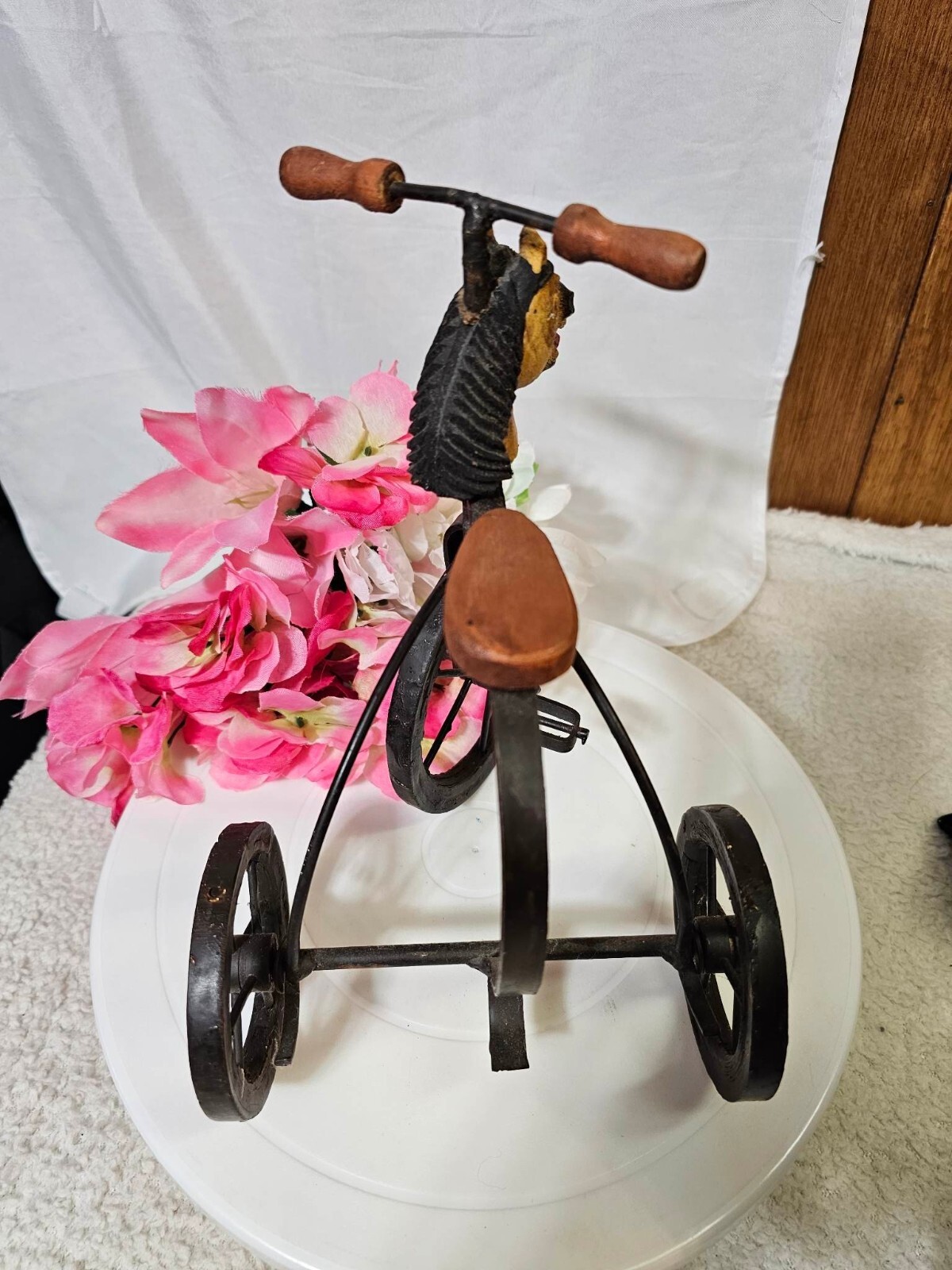 Vintage tricycle Toy Trike Bike w/ Horsehead Decor Metal & Wood Figurine 8.5tall