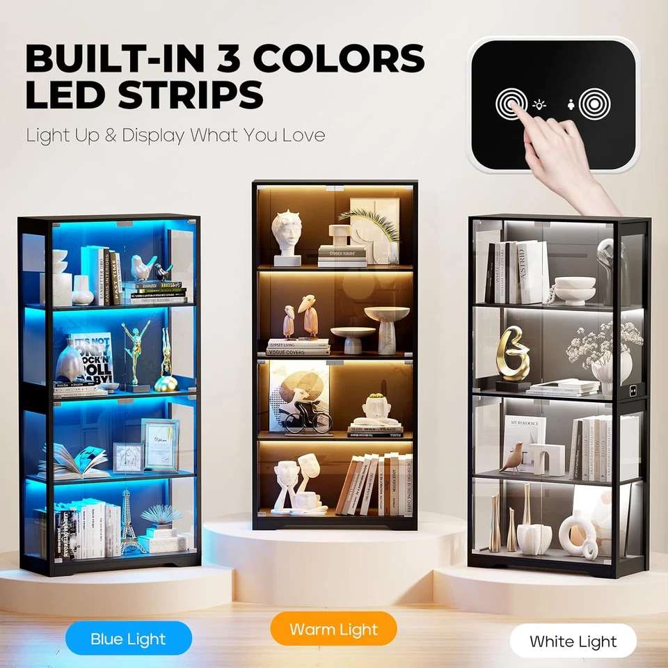 Vitrina Puerta Vidrio 5 Niveles Estuche de Almacenamiento Organizador Luz LED Estantes Foto 2 de 4