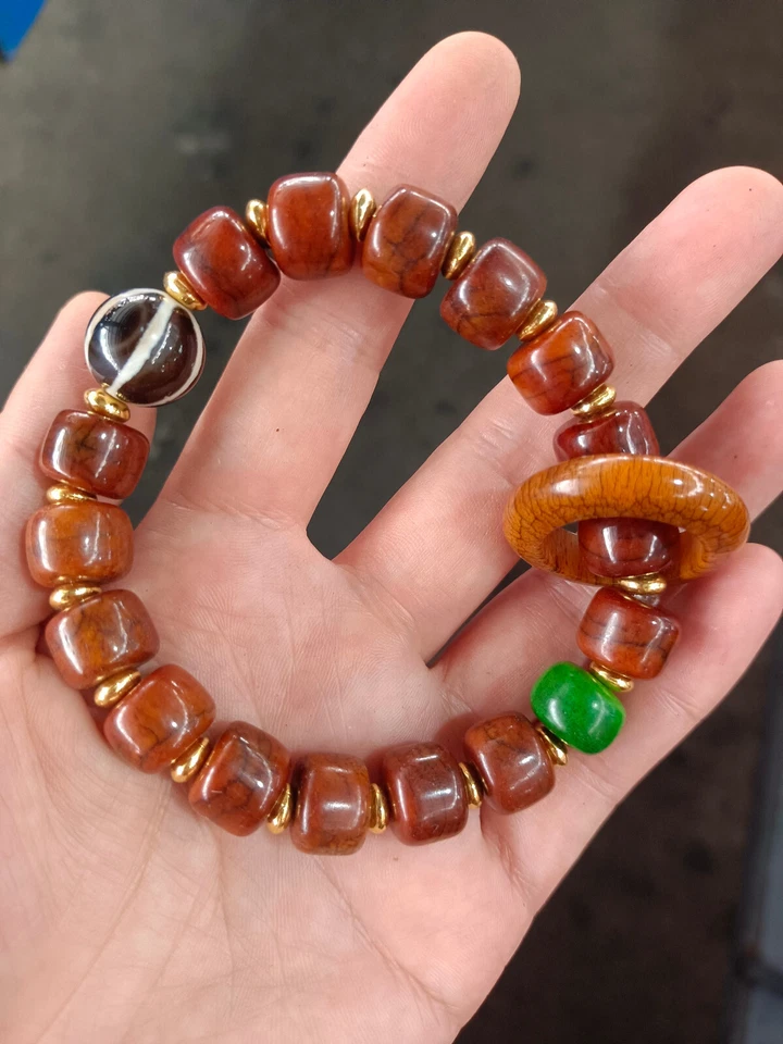 Pulsera de cuentas de hueso de ganado natural coleccionada pulseras amuleto budista tibetano Foto 2 de 4