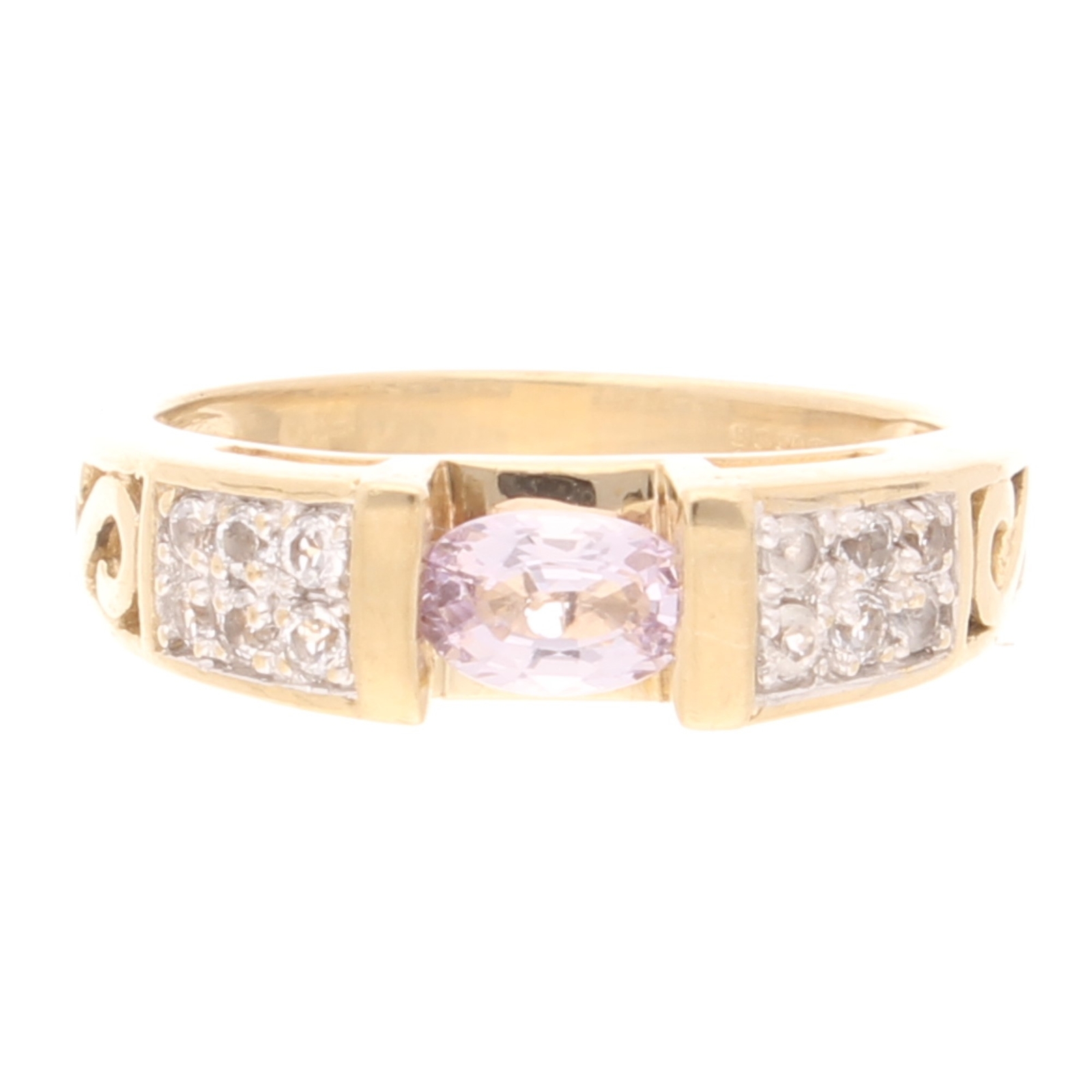 9Carat Yellow Gold Morganite Solitaire w/ White Topaz Accents Ring (Size N)