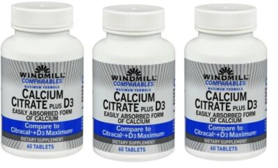 Windmill Calcium Citrate Plus D3 bone health and vitamin D3 60 counts X 3 Packs
