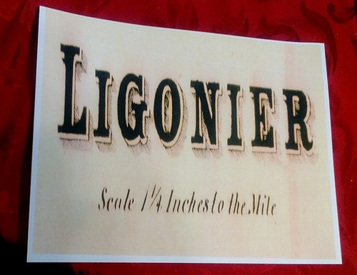 1870er Jahre "Ligonier" Stadt Name Karte Maßstab Schild Poster Ligonier PA.