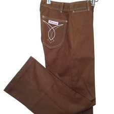 NWOT Vintage 70s Pizzazz Mod Retro Disco Pant Jeans -10 Pockets Wide-Leg Brown