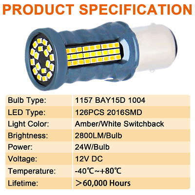 Lasfit 1157 2057 2357 LED Bulbs For Turn Signal Light, Switchback Amber/ White, Build-in CANBUS