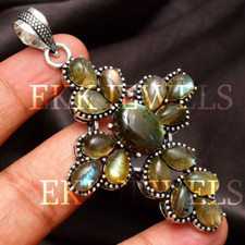 Natural Labradorite Gemstone 925 Sterling Silver Handmade Jewelry Pendant 2.80"
