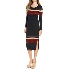 ASTR the Label • Navy Red Striped Ribbed Long Sleeve Midi Sweater Dress Sz M