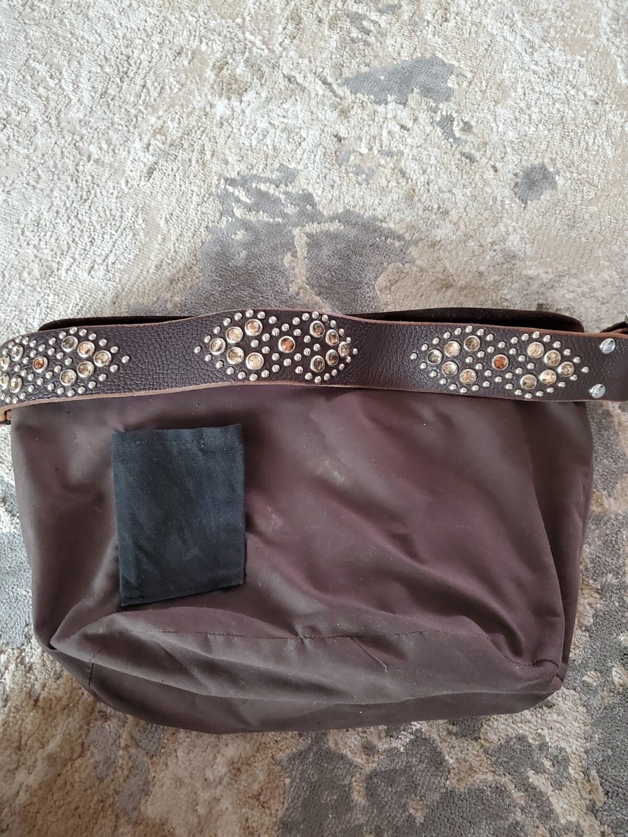 Tylie Malibu Brown Suede Hobo Bag with Pyramid Stud Accents - バッグ
