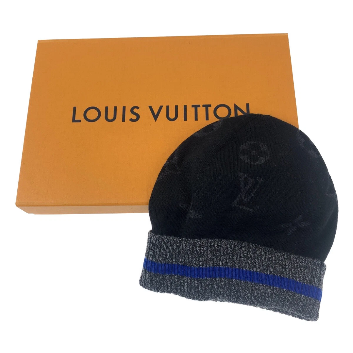 LOUIS VUITTON cap monogram M76574 BONNET Black Gray Blue Wool w