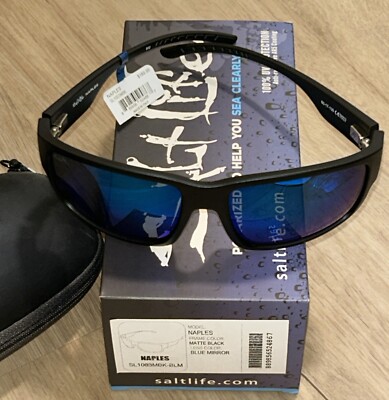 Salt Life Naples Matte Black Mirror Blue Lens Sunglasses MSRP $189.99 Salty