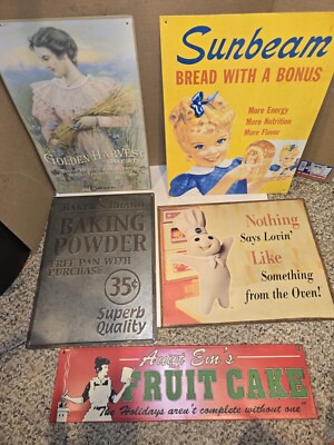 5 Baking,Bread Metal Signs,Baker's Powder,Pillsbury,Sunbeam,Golden Harvest,Cake