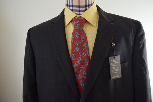 Tasso Elba Men's Wool Brown Blue Striped Suit Jacket Sport Coat 46L - Picture 3 of 12