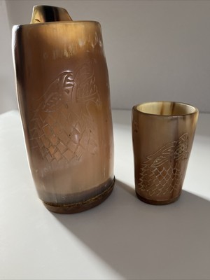 Viking Culture Horn Mug And Shot Glass Engraved Wolf