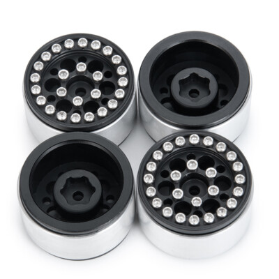 Que-T RC Beadlock Wheel Rims - 4pcs Bright Silver Hubs For 1/24 Axial SCX24 Crawler Upgrades