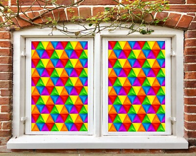 3D Triangle 1885NAO Window Film Print Sticker Cling Stained Glass UV Block Fa